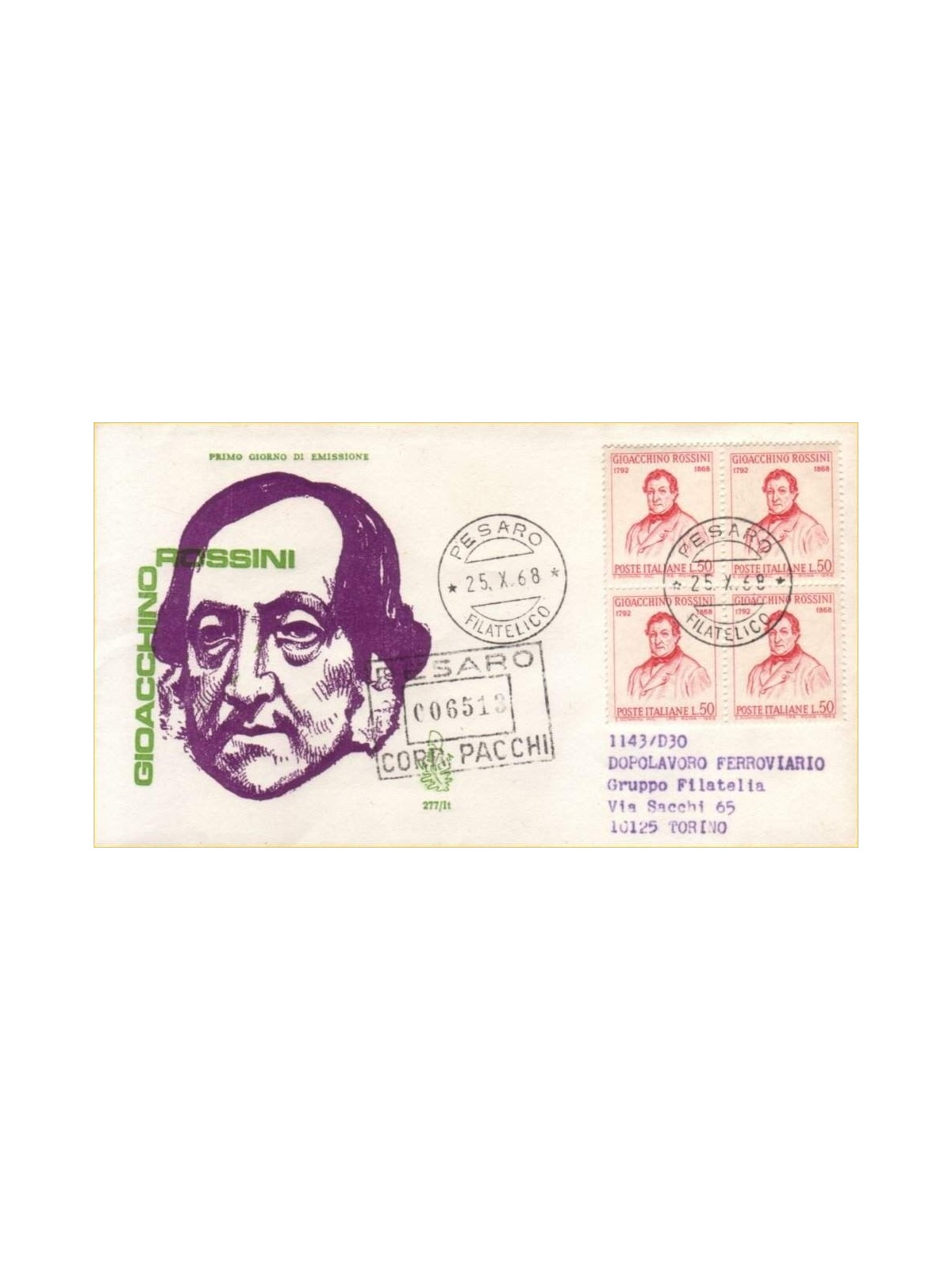 ITALIA 1968 FDC (Venetia) Gioacchino Rossini racc
