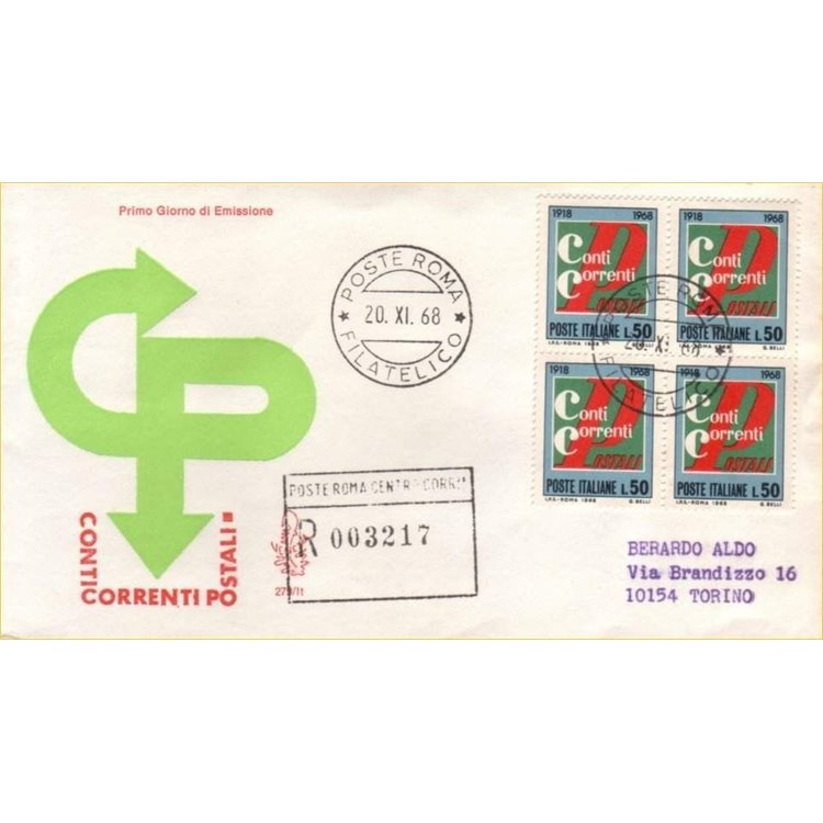 ITALIA 1968 FDC (Venetia) Conti correnti racc