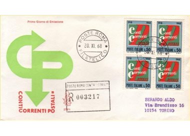 ITALIA 1968 FDC (Venetia) Conti correnti racc