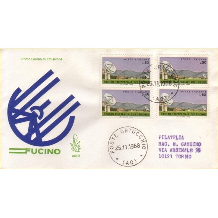 ITALY 1968 FDC (Venice) Fucino quart