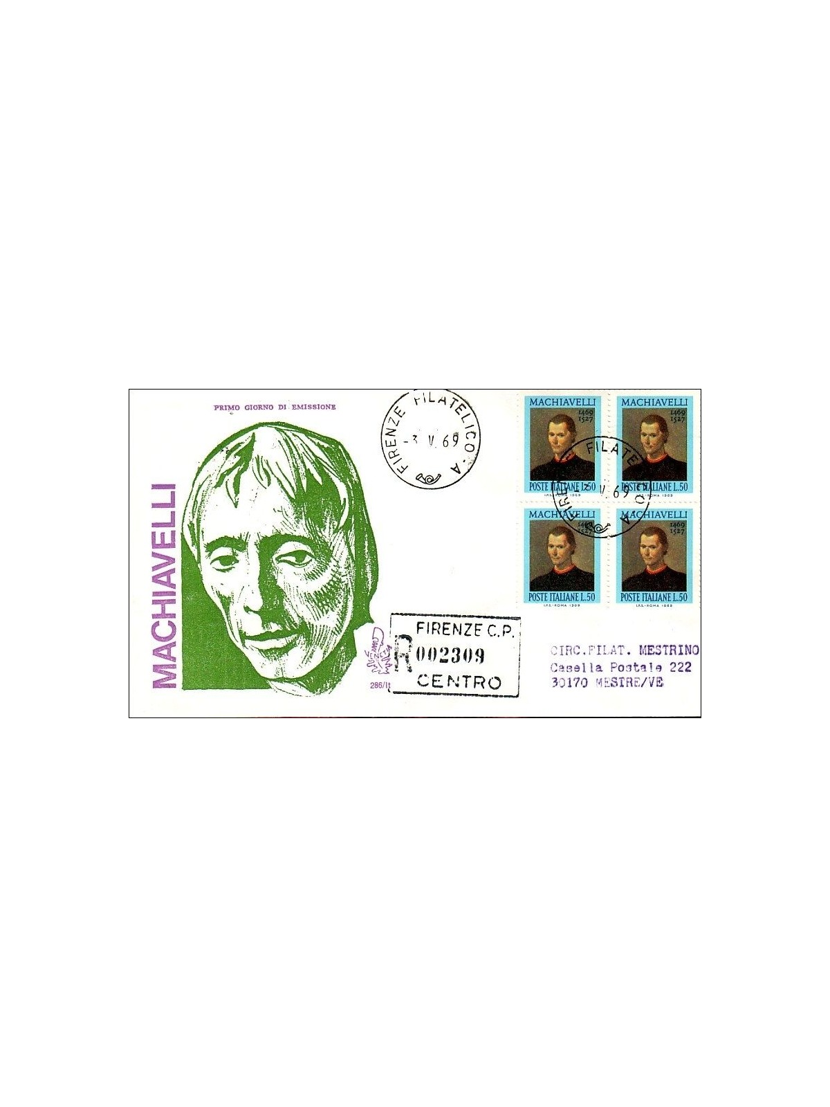 ITALY 1969 FDC (Venice) Niccolò Machiavelli collected