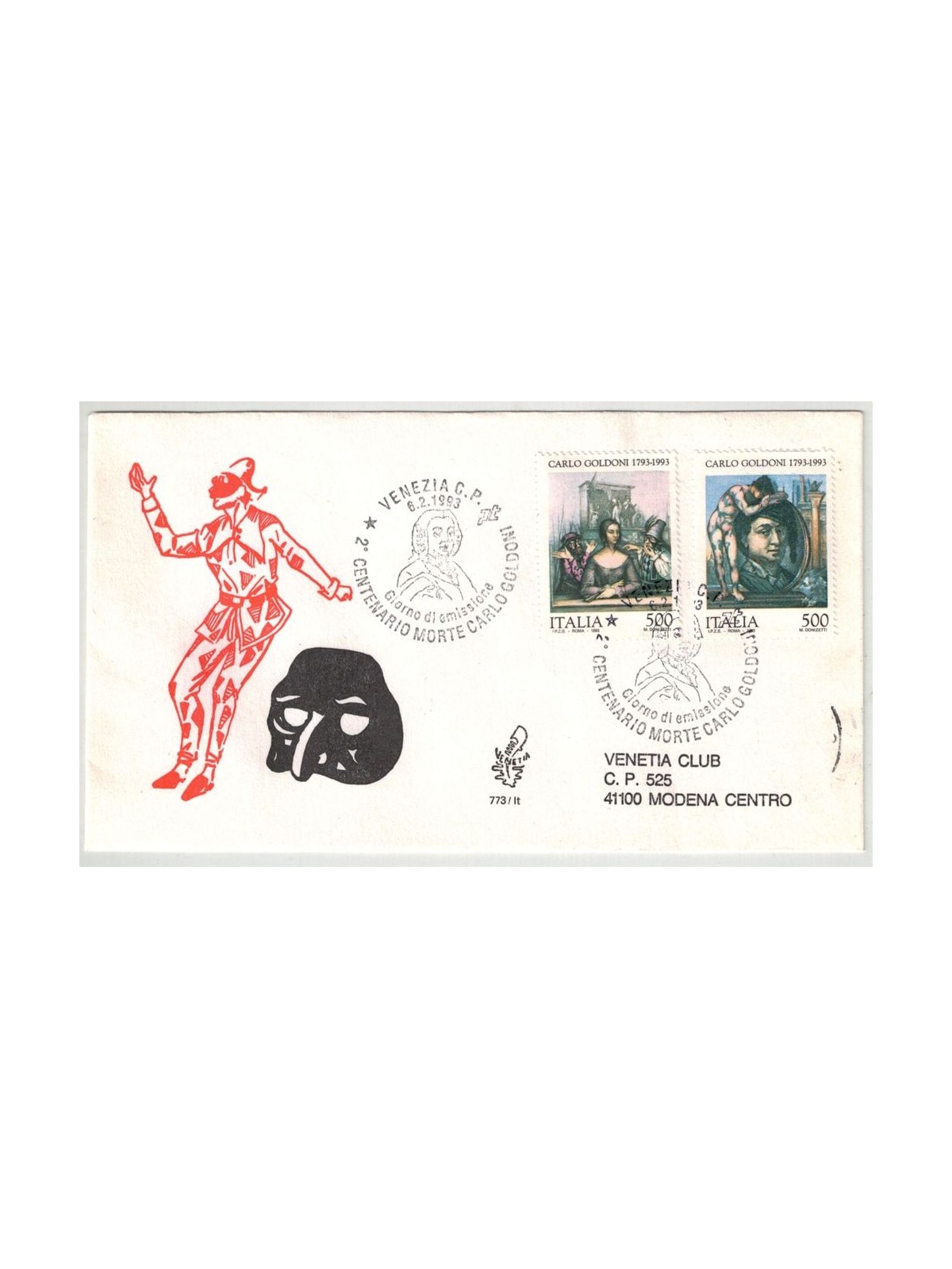 ITALIA 1993 FDC (Venetia) Carlo Goldoni