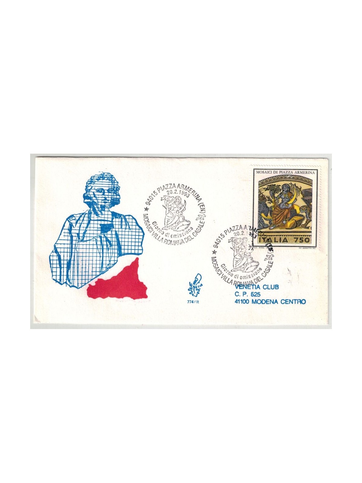 ITALY 1993 FDC (Venice) Mosaics Piazza Armerina