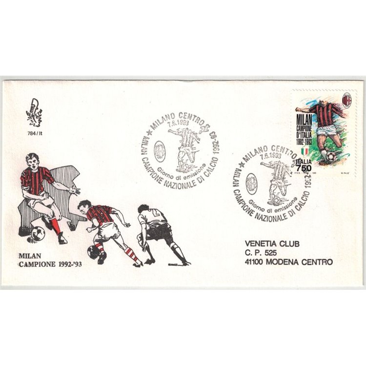 ITALY 1993 FDC (Venice) Milan champion