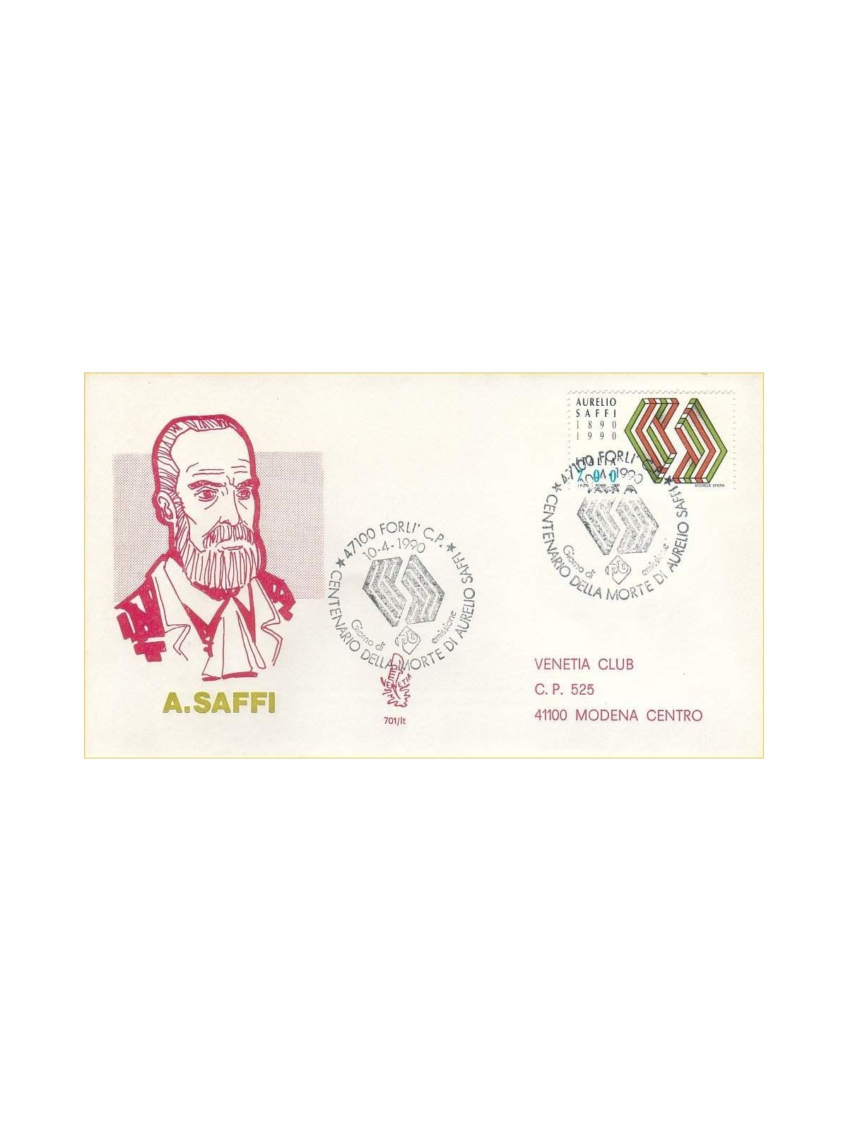 ITALIA 1990 FDC (Venetia) Aurelio Saffi