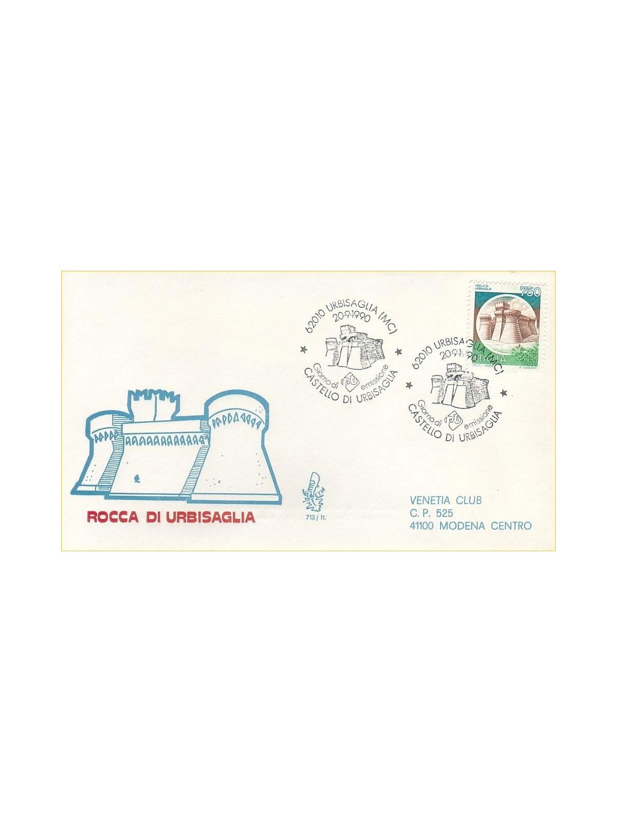ITALIA 1990 FDC (Venetia) Rocca di Urbisaglia