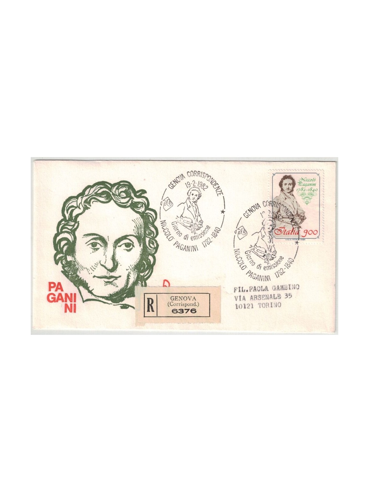 ITALIA 1982 FDC (Venetia) Niccolò Paganini racc