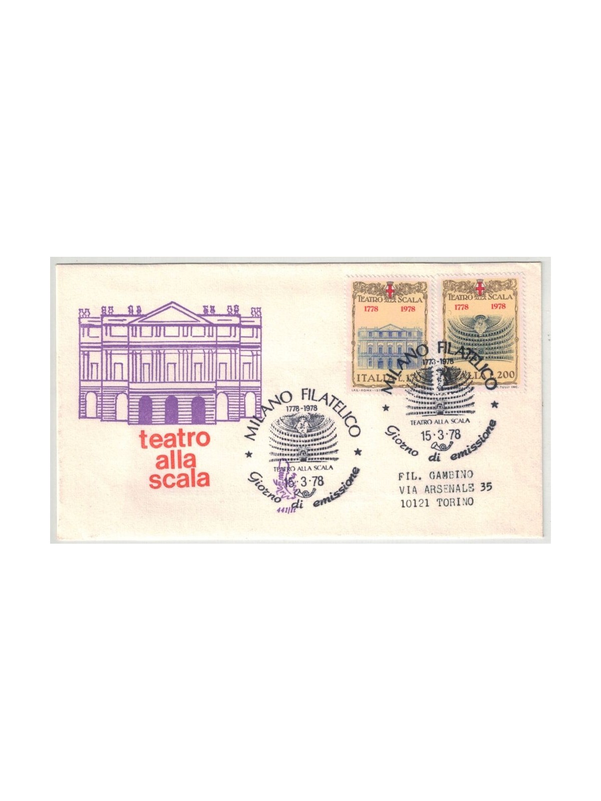 ITALIA 1978 FDC (Venetia) Teatro alla Scala