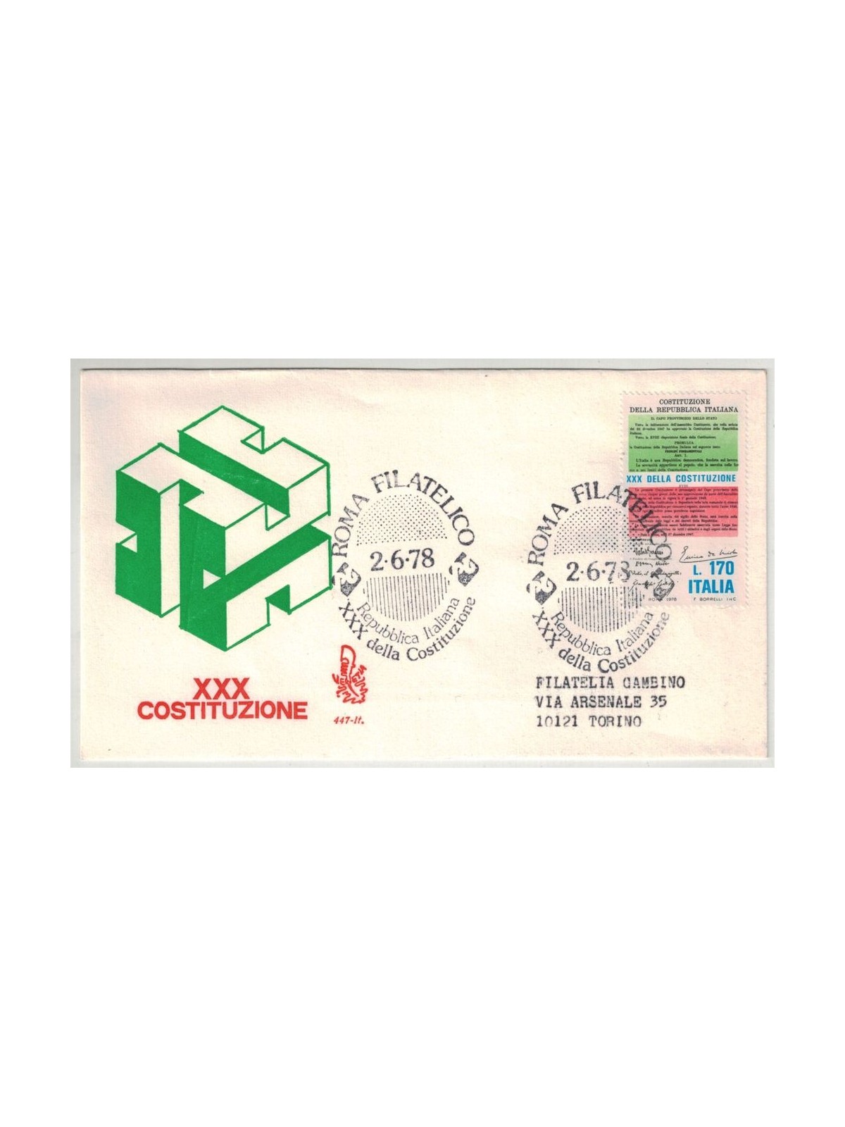 ITALIA 1978 FDC (Venetia) Costituzione