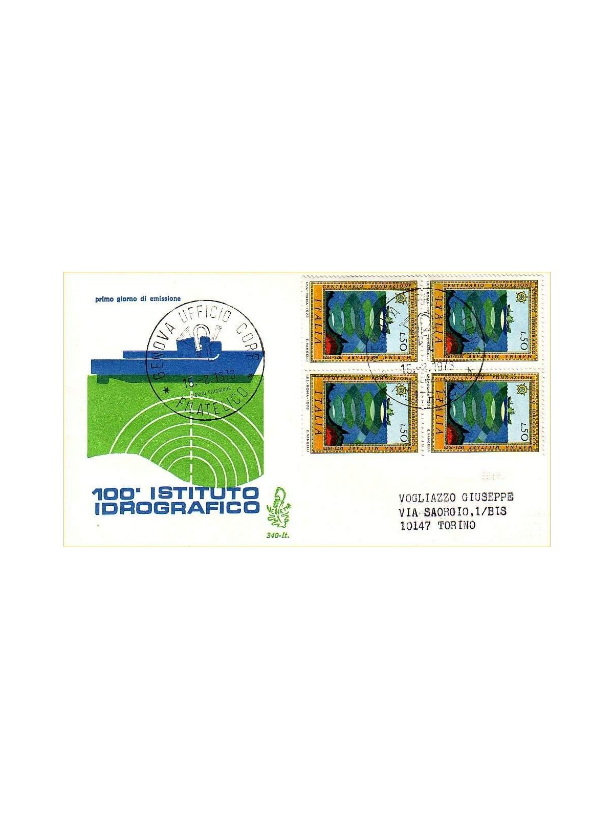 ITALY 1973 FDC (Venice) Hydrographic Institute collection