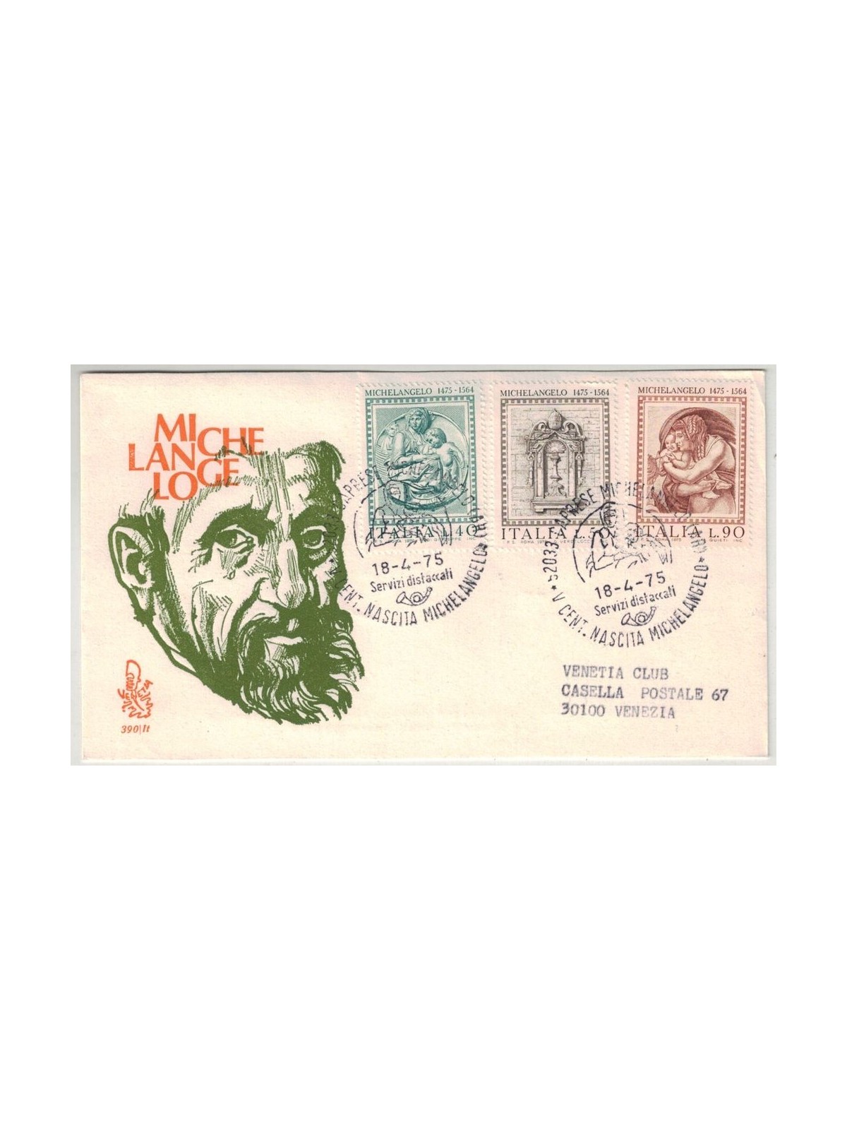 ITALIA 1975 FDC (Venetia) Michelangelo ord