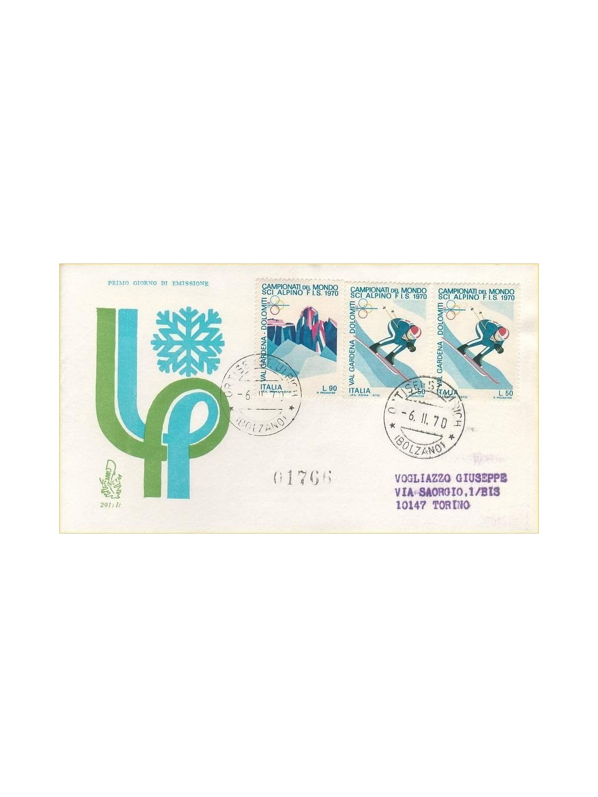 ITALIA 1970 FDC (Venetia) Sci alpino racc