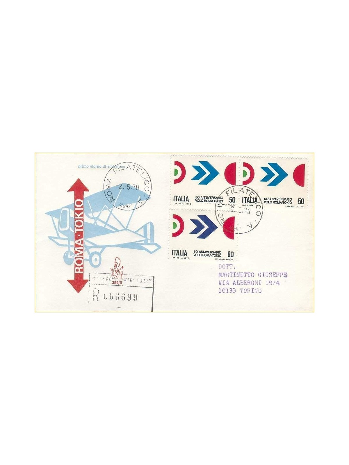ITALY 1970 FDC (Venice) Rome-Tokyo flight registered