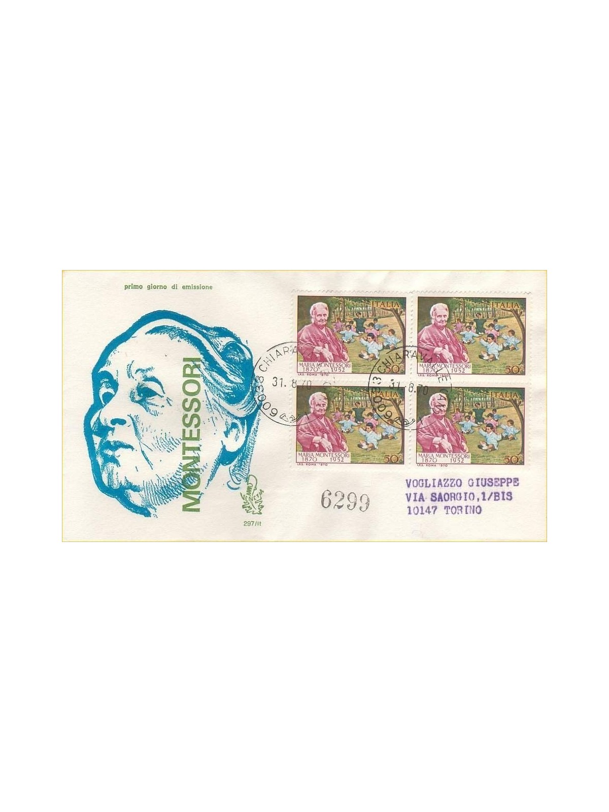 ITALY 1970 FDC (Venice) Maria Montessori collection