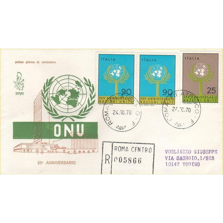 ITALIA 1970 FDC (Venetia) Anniversario Onu racc
