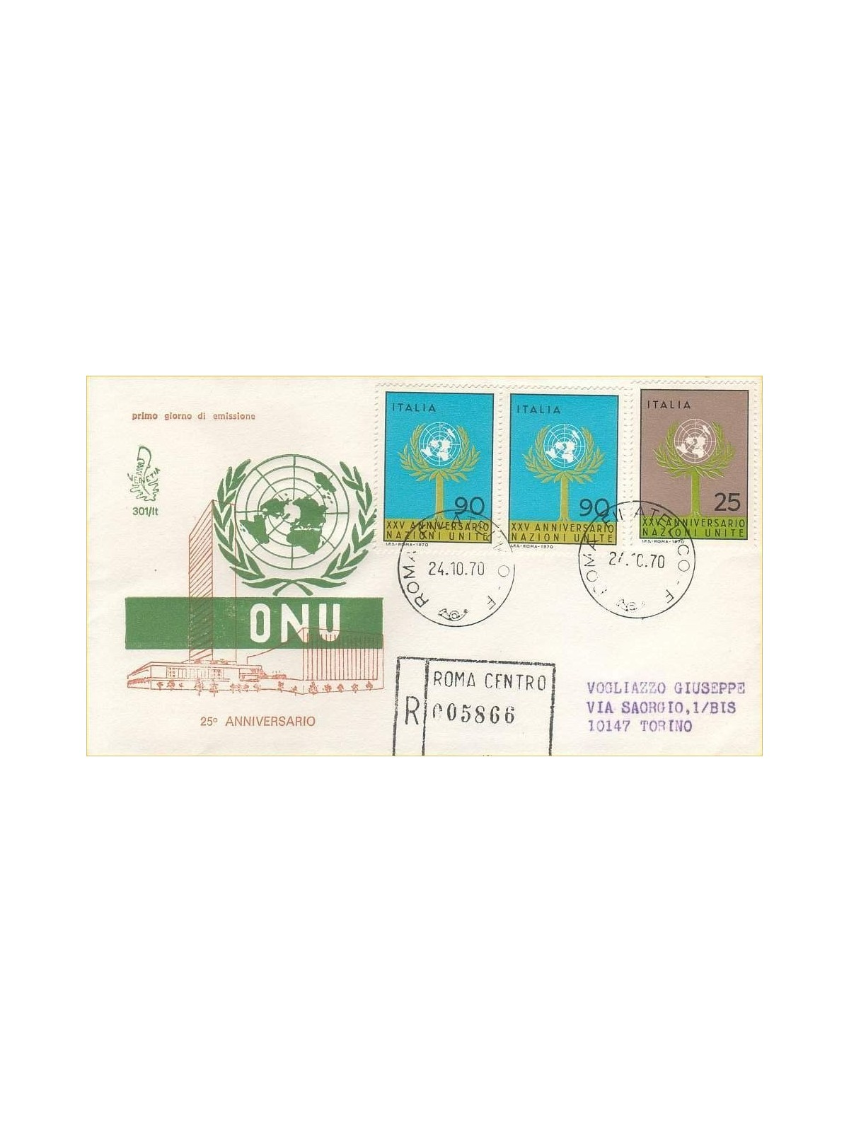 ITALY 1970 FDC (Venice) UN Anniversary collected