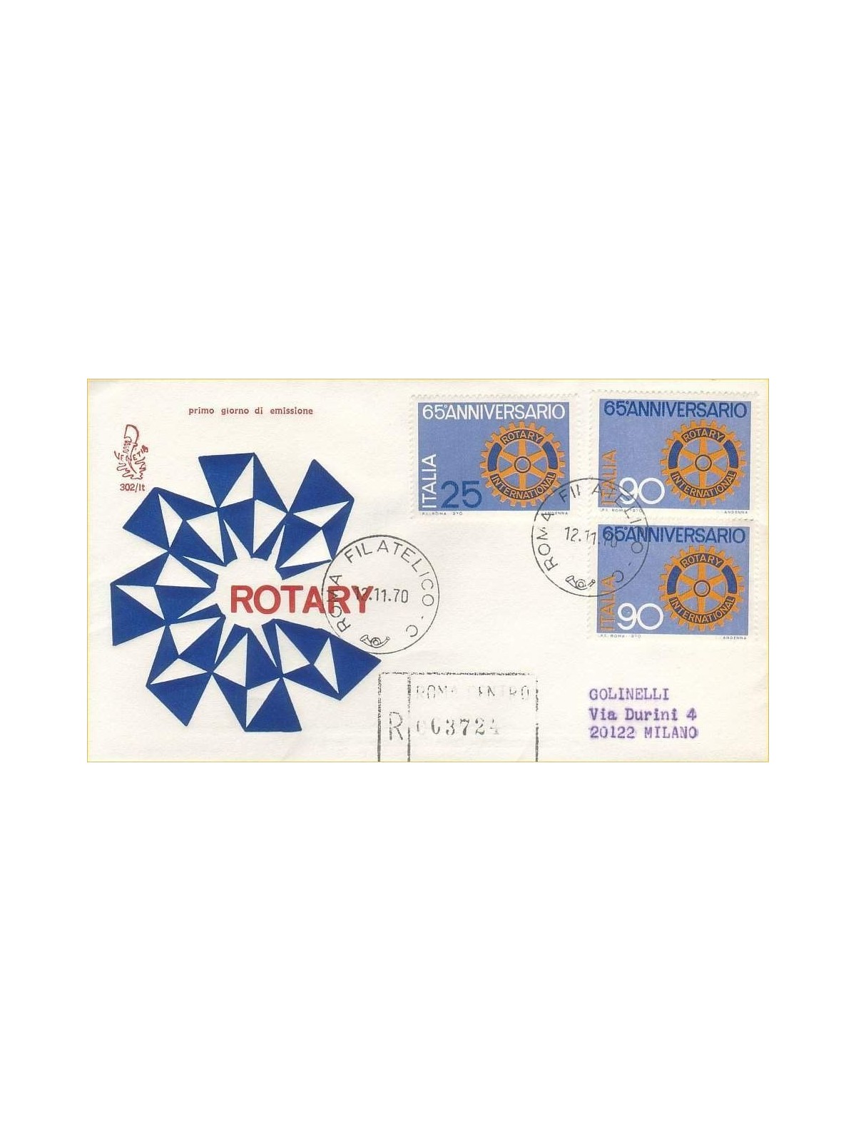 ITALIA 1970 FDC (Venetia) Rotary racc