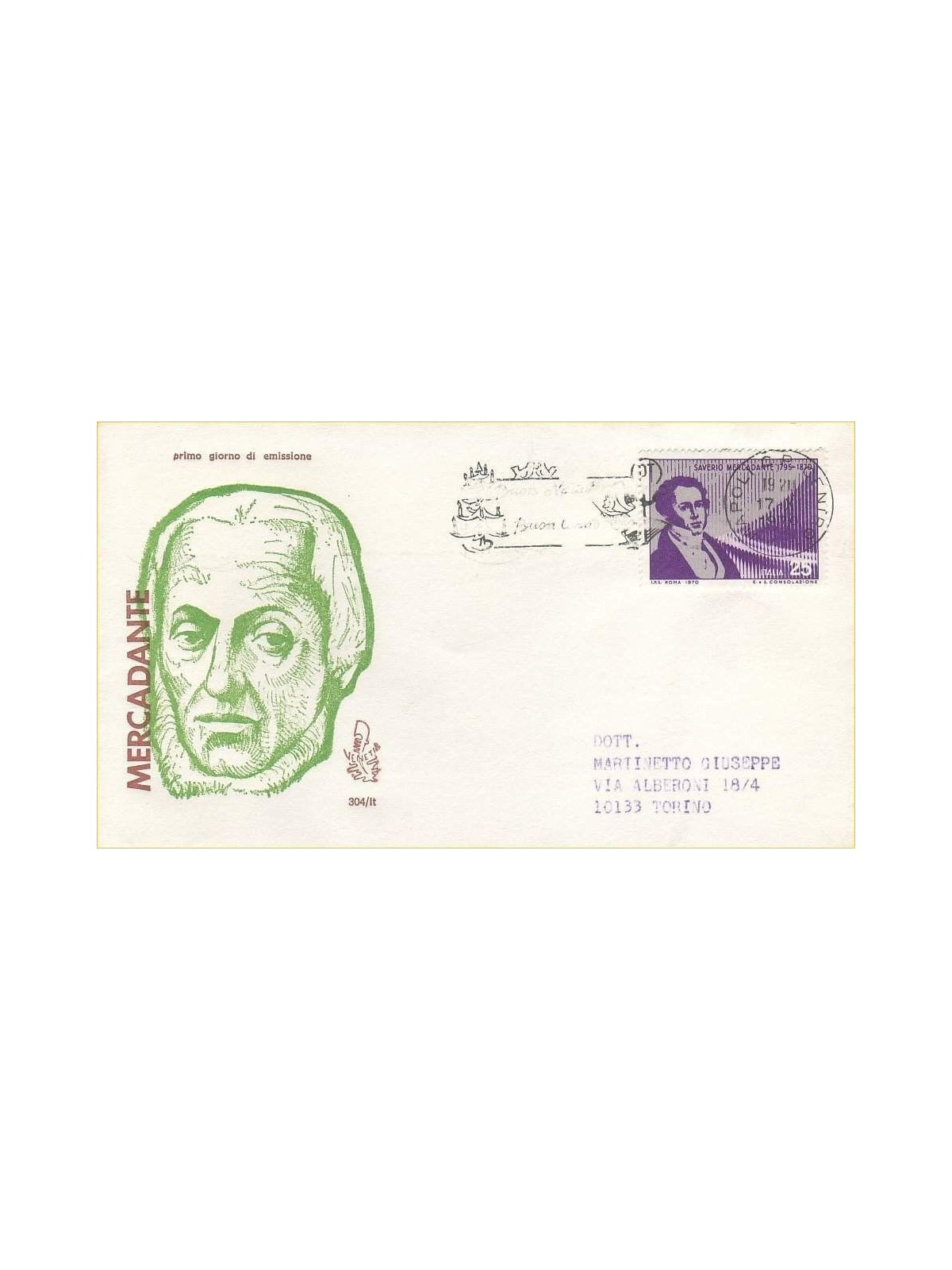 ITALIA 1970 FDC (Venetia) Saverio Mercadante amp