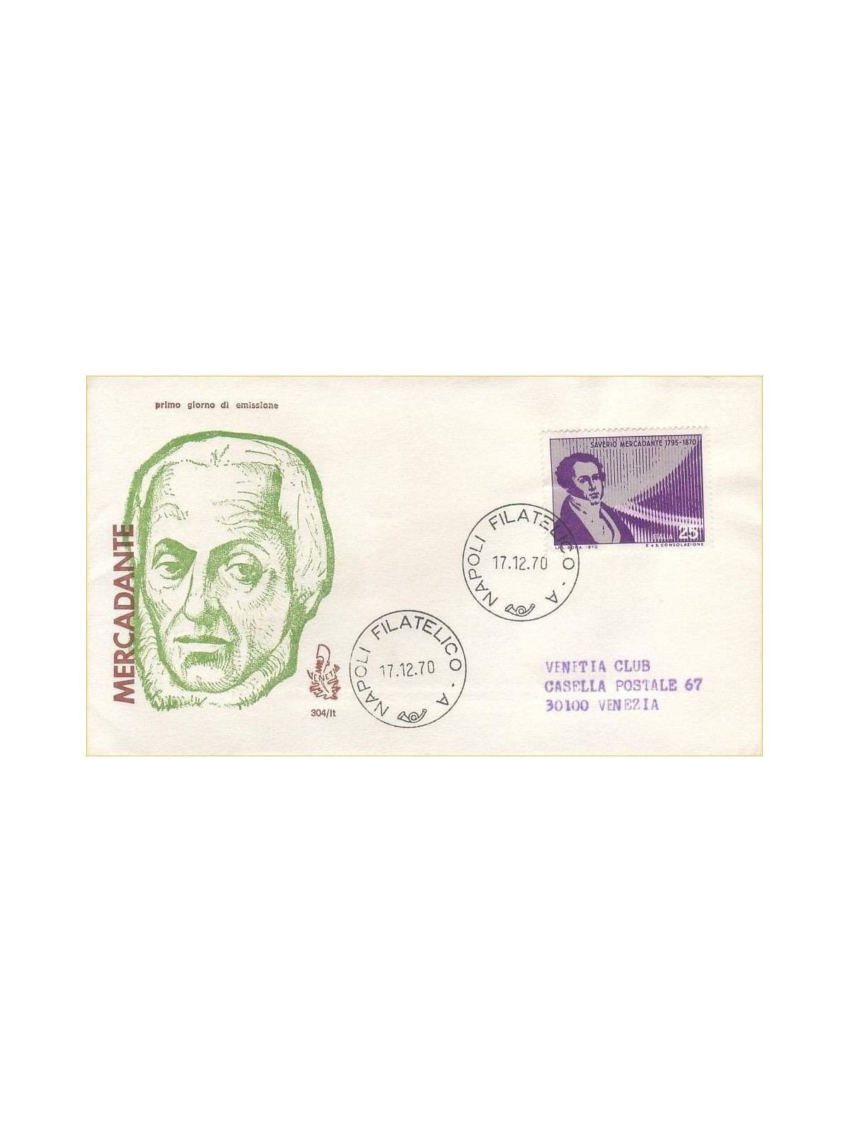 ITALY 1970 FDC (Venice) Saverio Mercadante ord