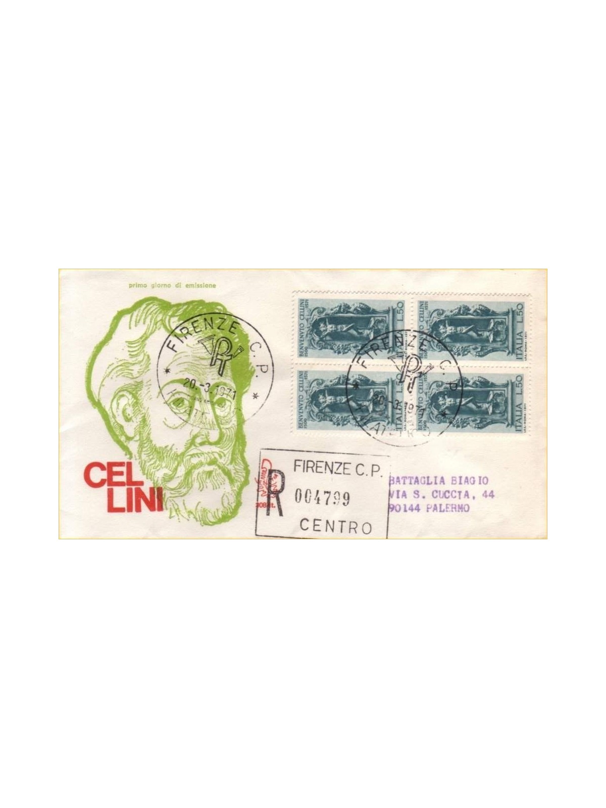 ITALIA 1971 FDC (Venetia) Benvenuto Cellini racc