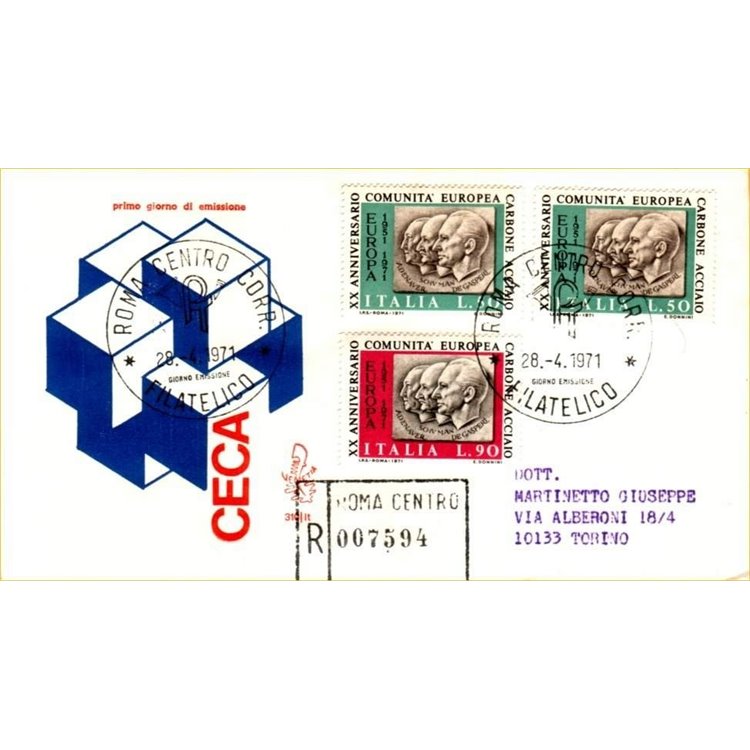 ITALIA 1971 FDC (Venetia) Ventennale CECA racc