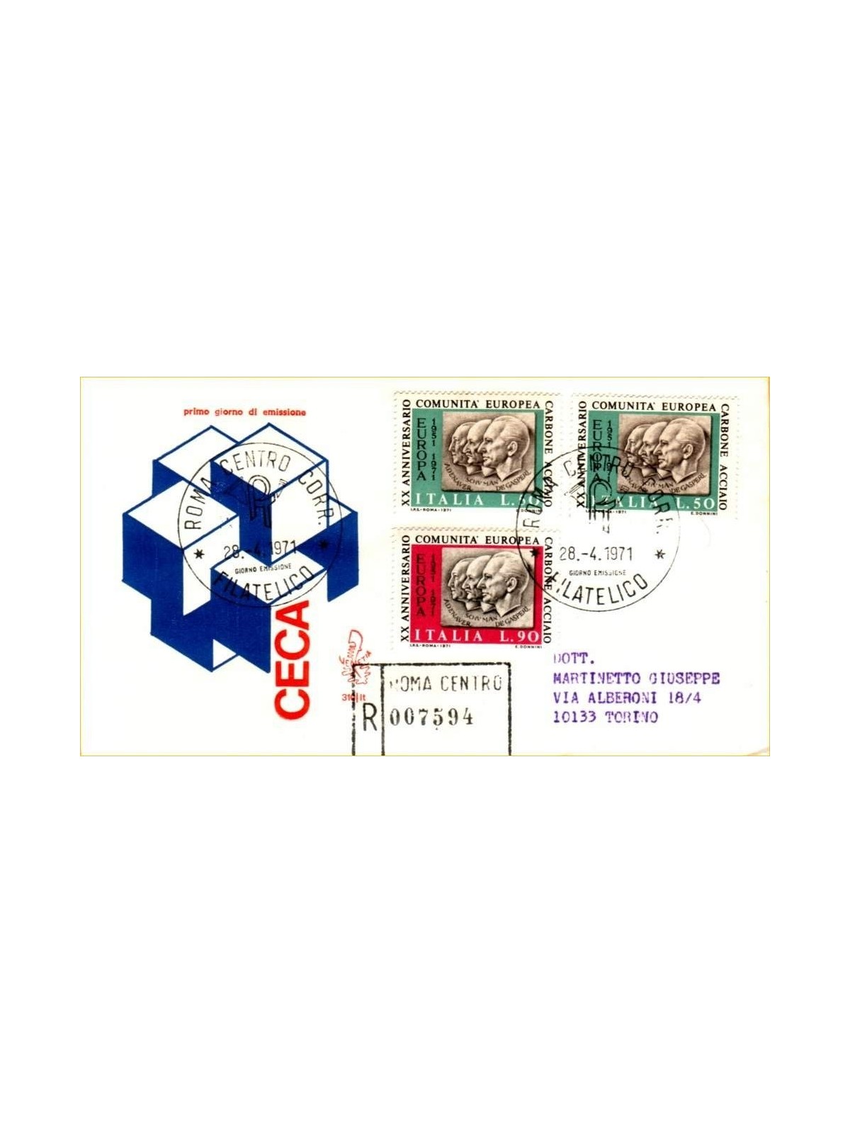 ITALIA 1971 FDC (Venetia) Ventennale CECA racc