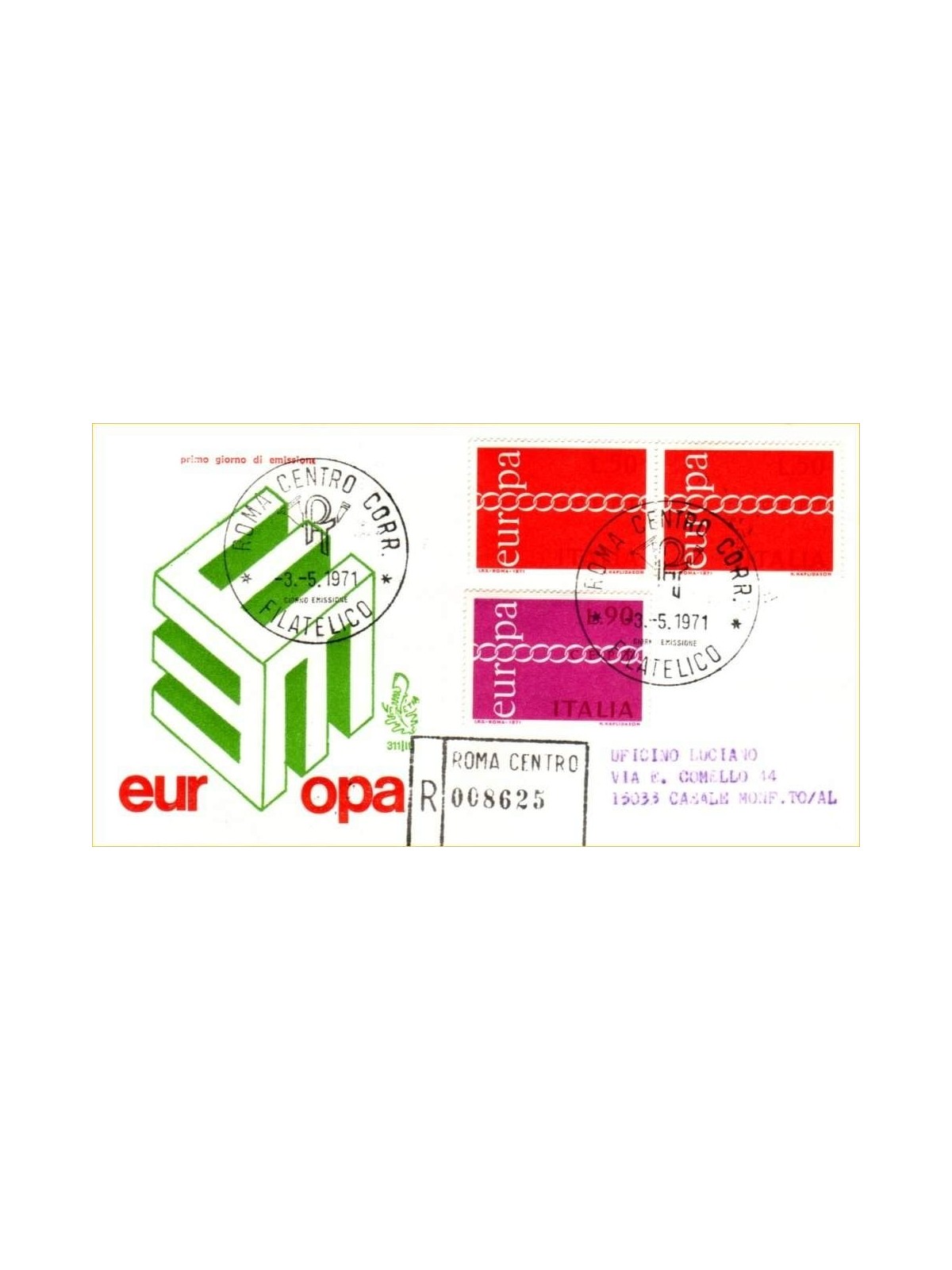 ITALY 1971 FDC (Venetia) Europa Cept rec