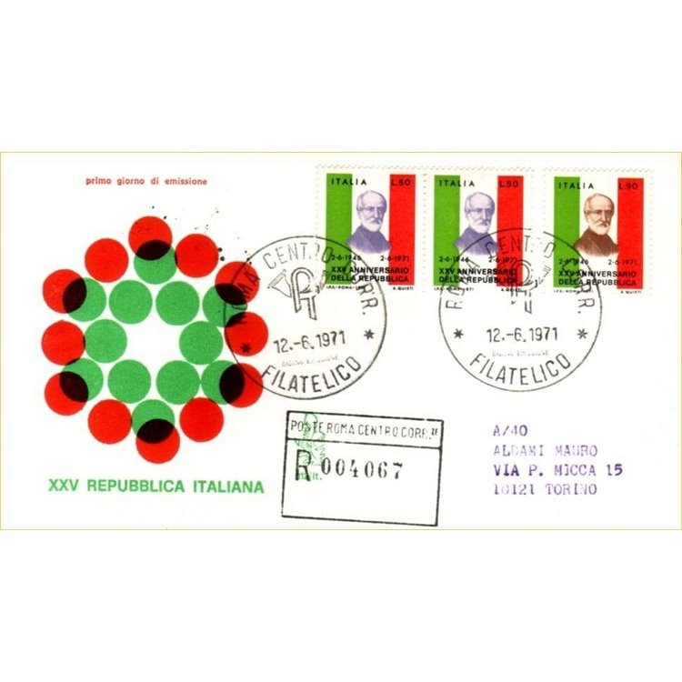 ITALIA 1971 FDC (Venetia) Anniversario Repubblica racc
