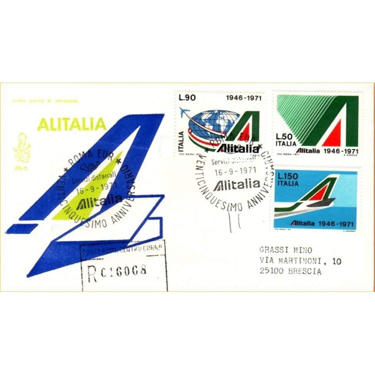 ITALIA 1971 FDC (Venetia) Anniversario Alitalia racc