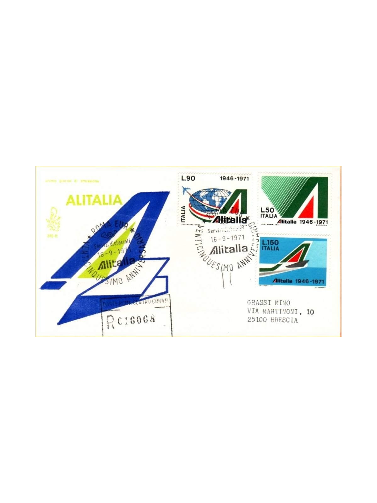 ITALY 1971 FDC (Venice) Alitalia Anniversary collection