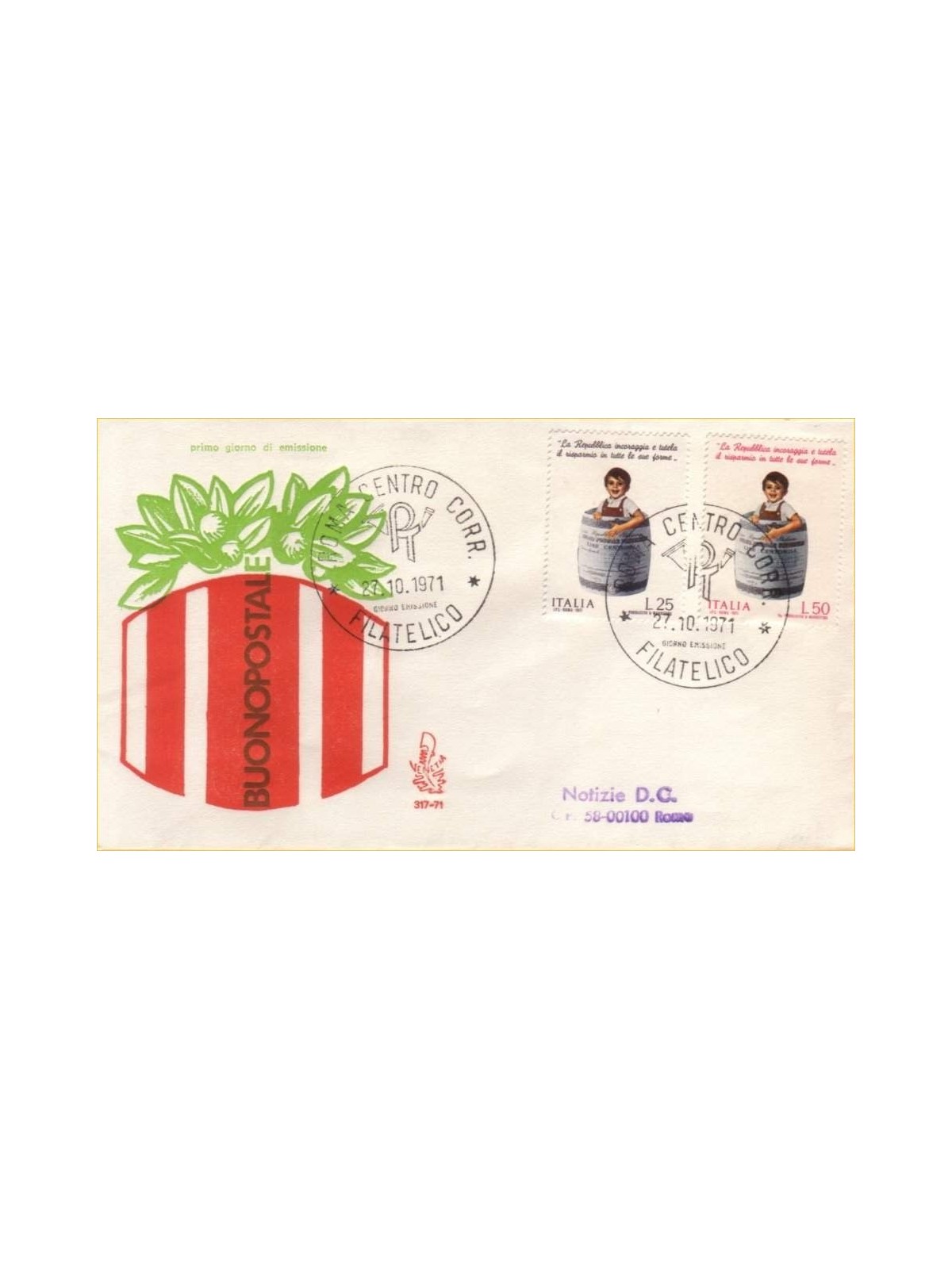 ITALY 1971 FDC (Venice) Postal Savings Ordinary