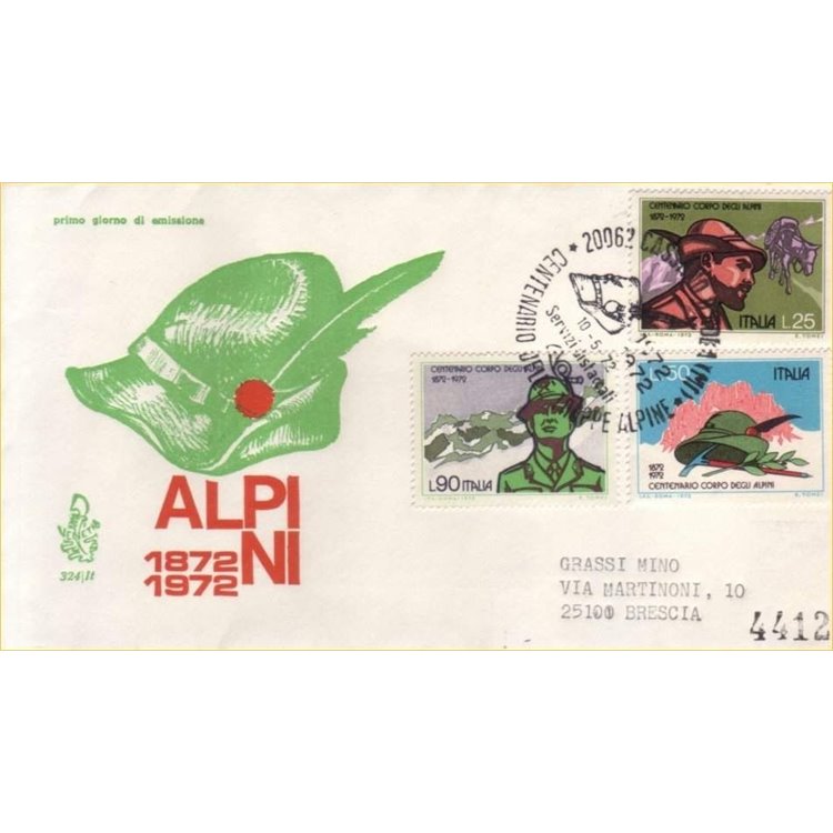 ITALIA 1972 FDC (Venetia) Corpo degli alpini racc