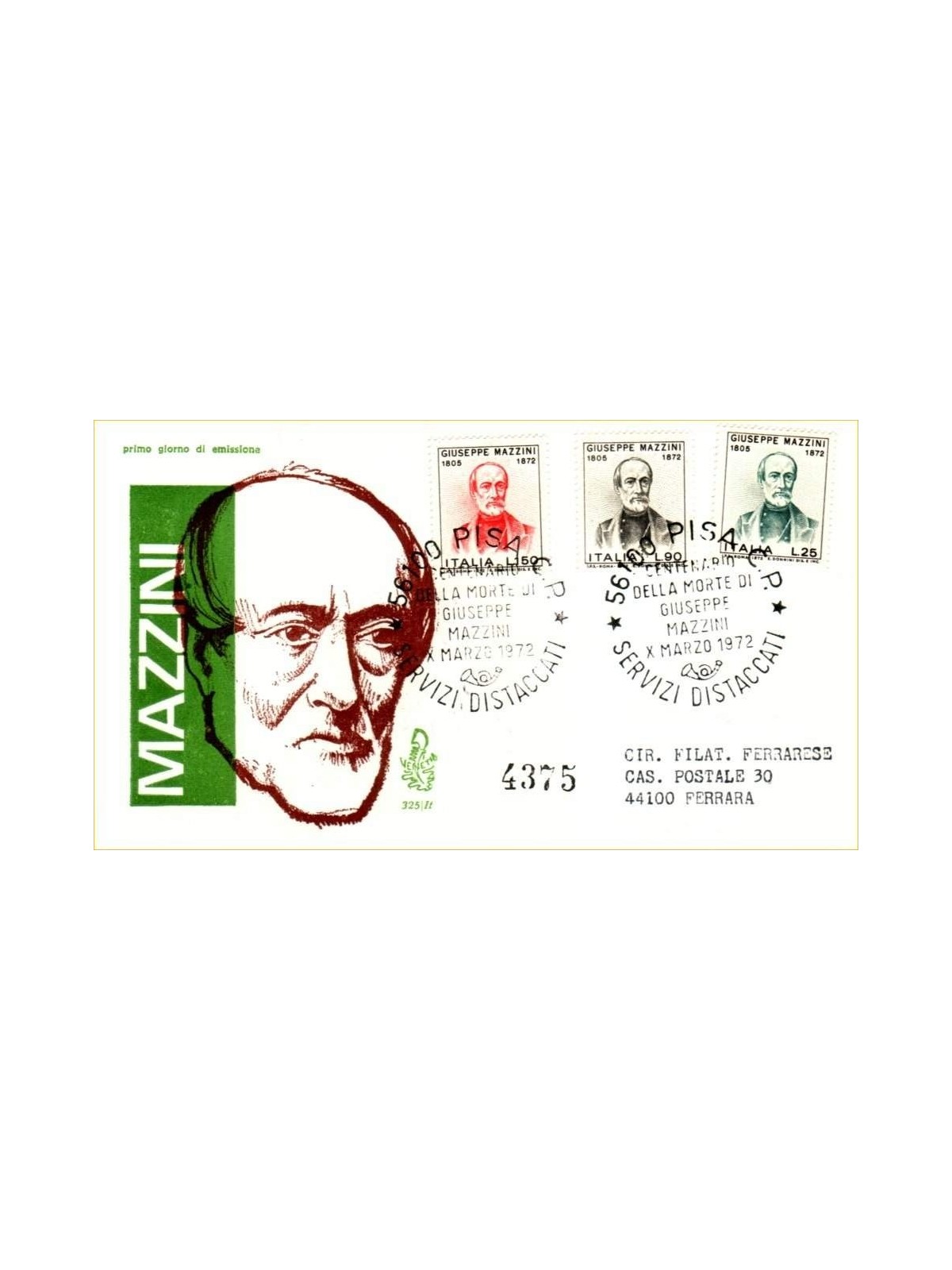 ITALIA 1972 FDC (Venetia) Giuseppe Mazzini racc