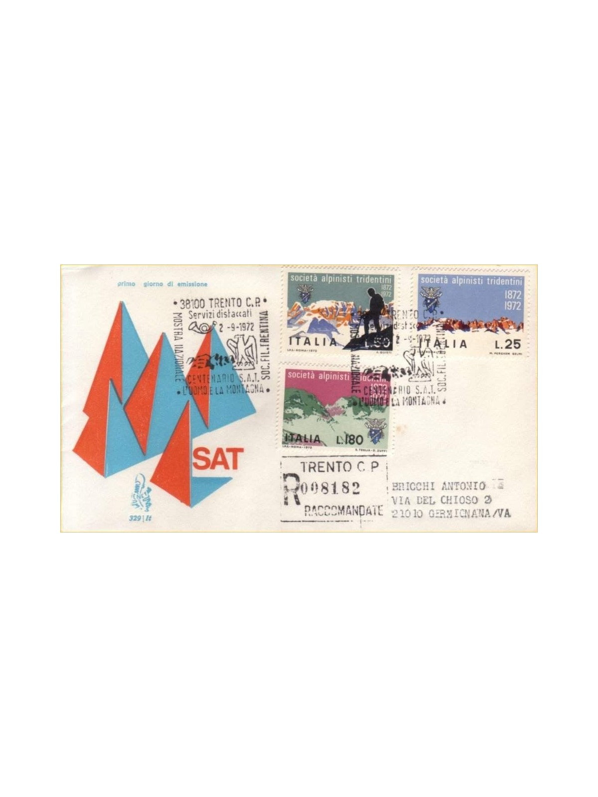 ITALY 1972 FDC (Venetia) Tridentine mountaineers racc tn