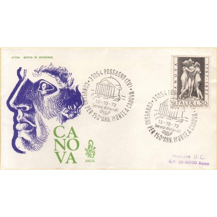 ITALY 1972 FDC (Venetia) Antonio Canova