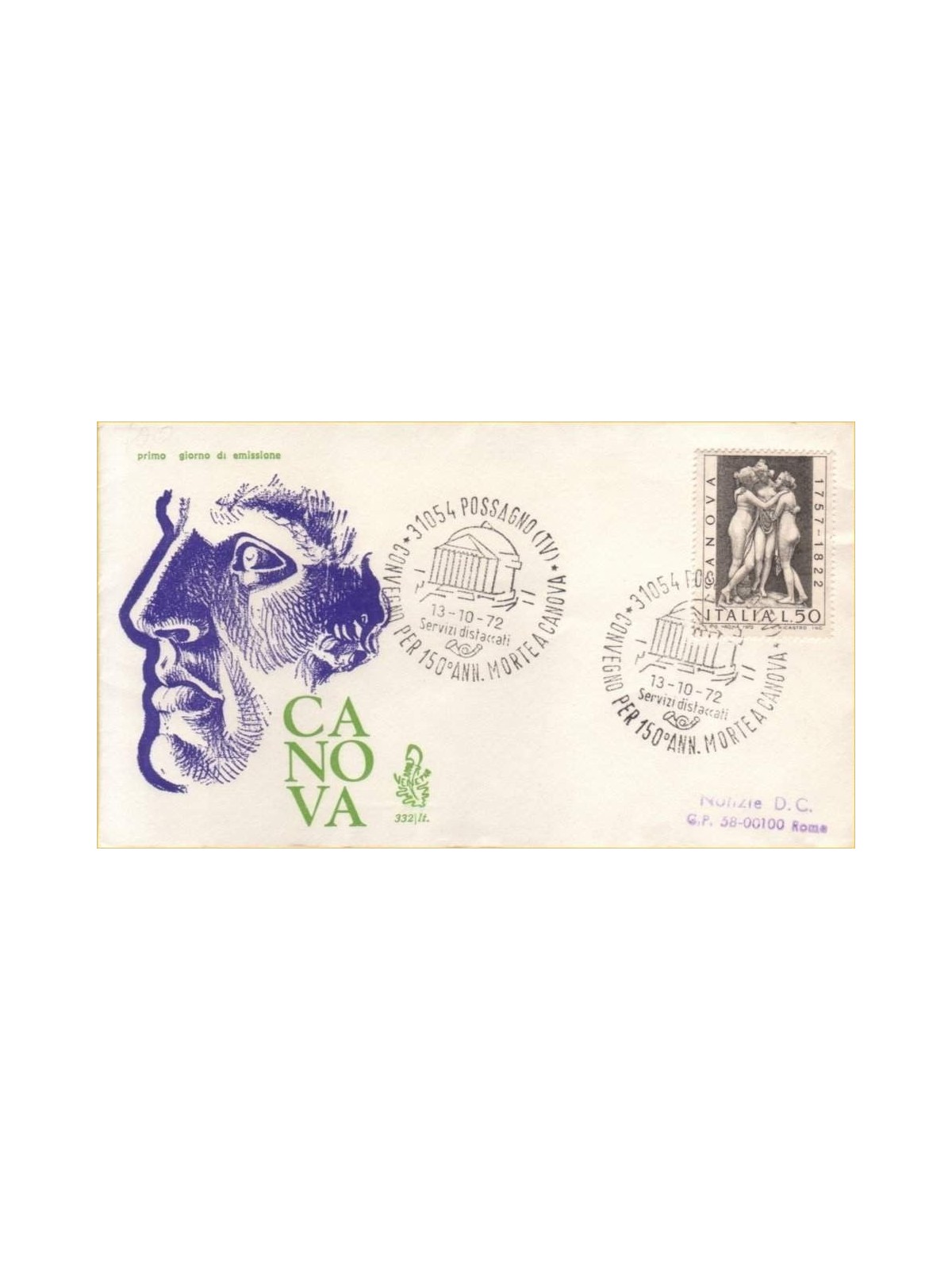 ITALY 1972 FDC (Venetia) Antonio Canova