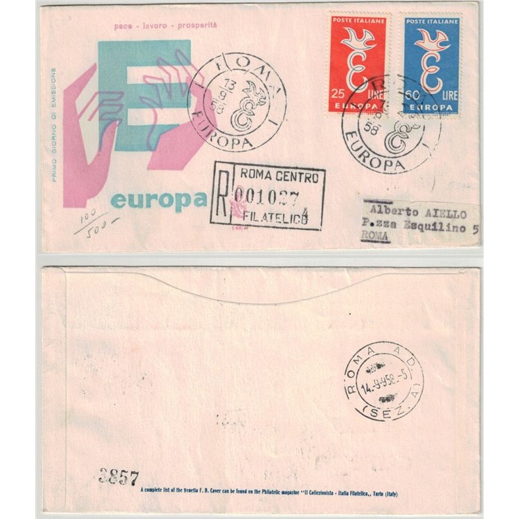 ITALY 1958 FDC (Venetia) Europa Cept rec