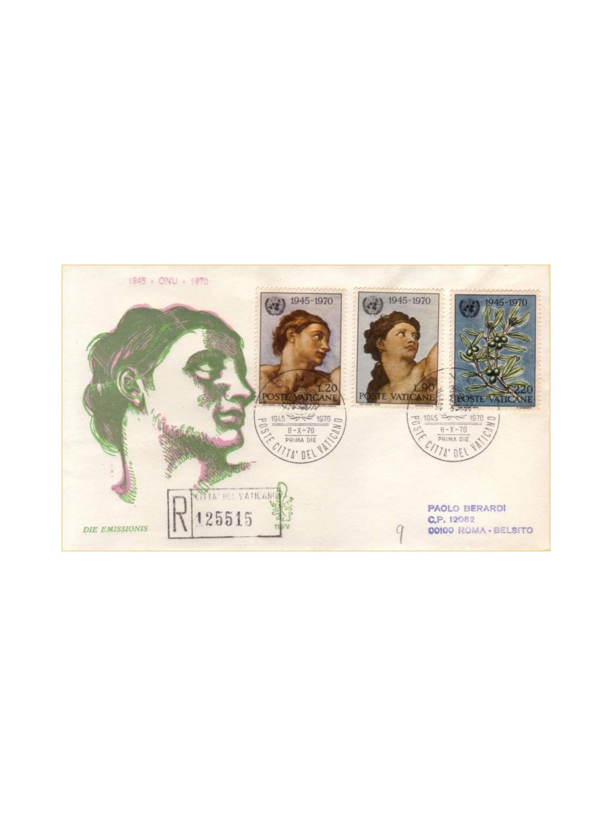 VATICANO 1970 FDC (Venetia) Anniversario ONU rac