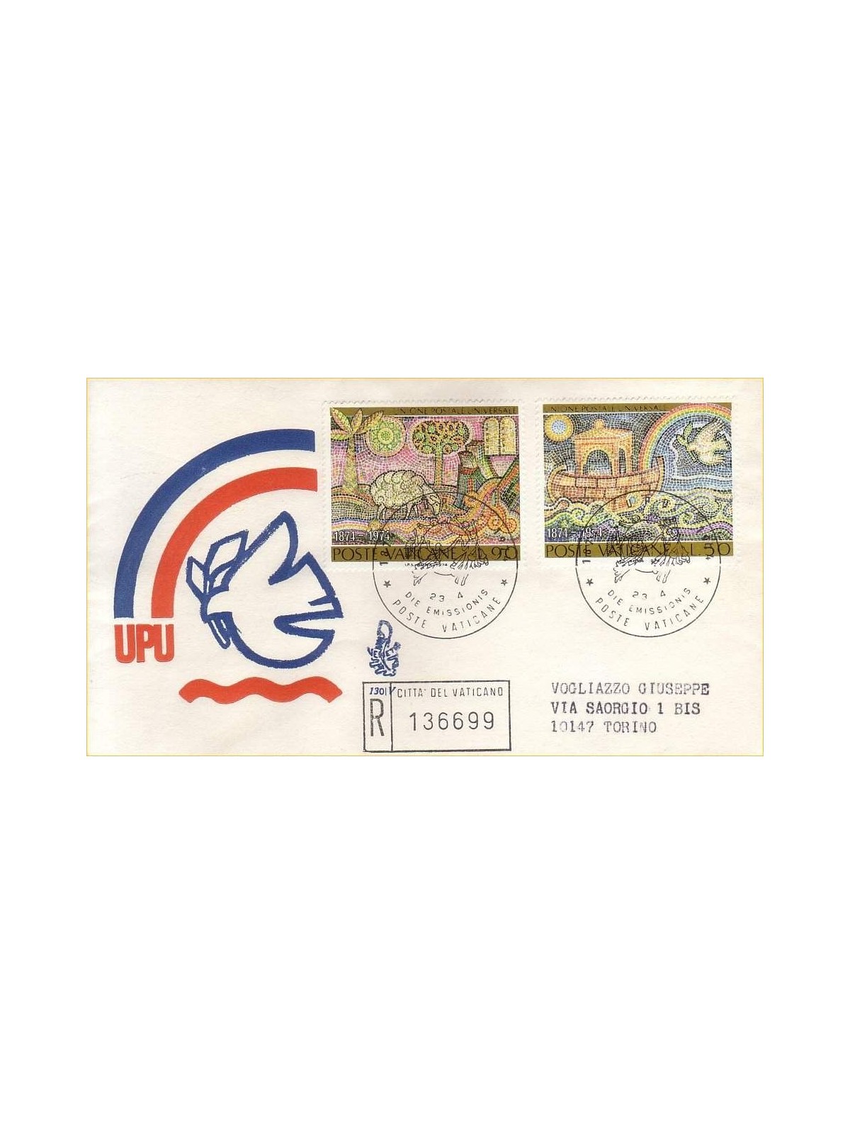 VATICANO 1974 FDC (Venetia) Centenario UPU rac