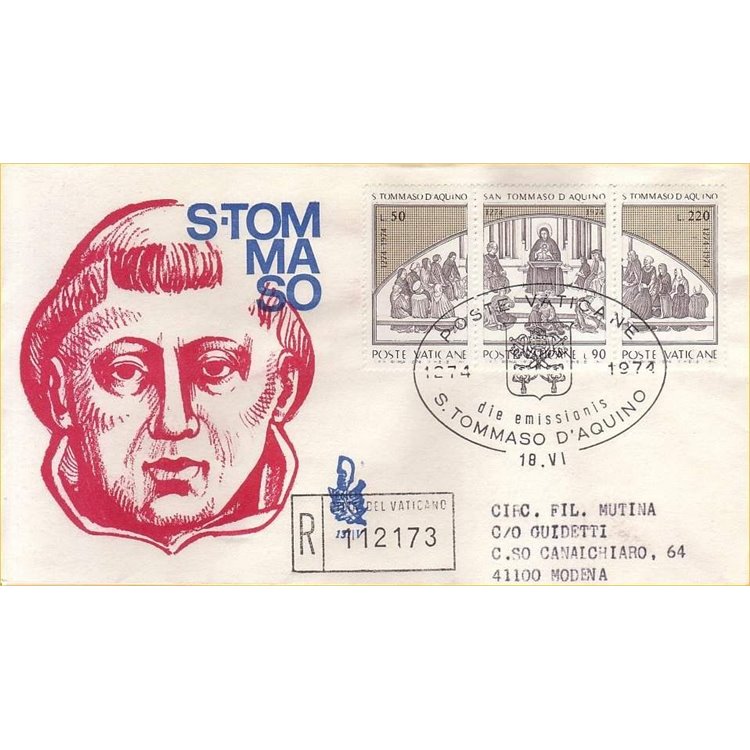 VATICANO 1974 FDC (Venetia) San Tommaso rac