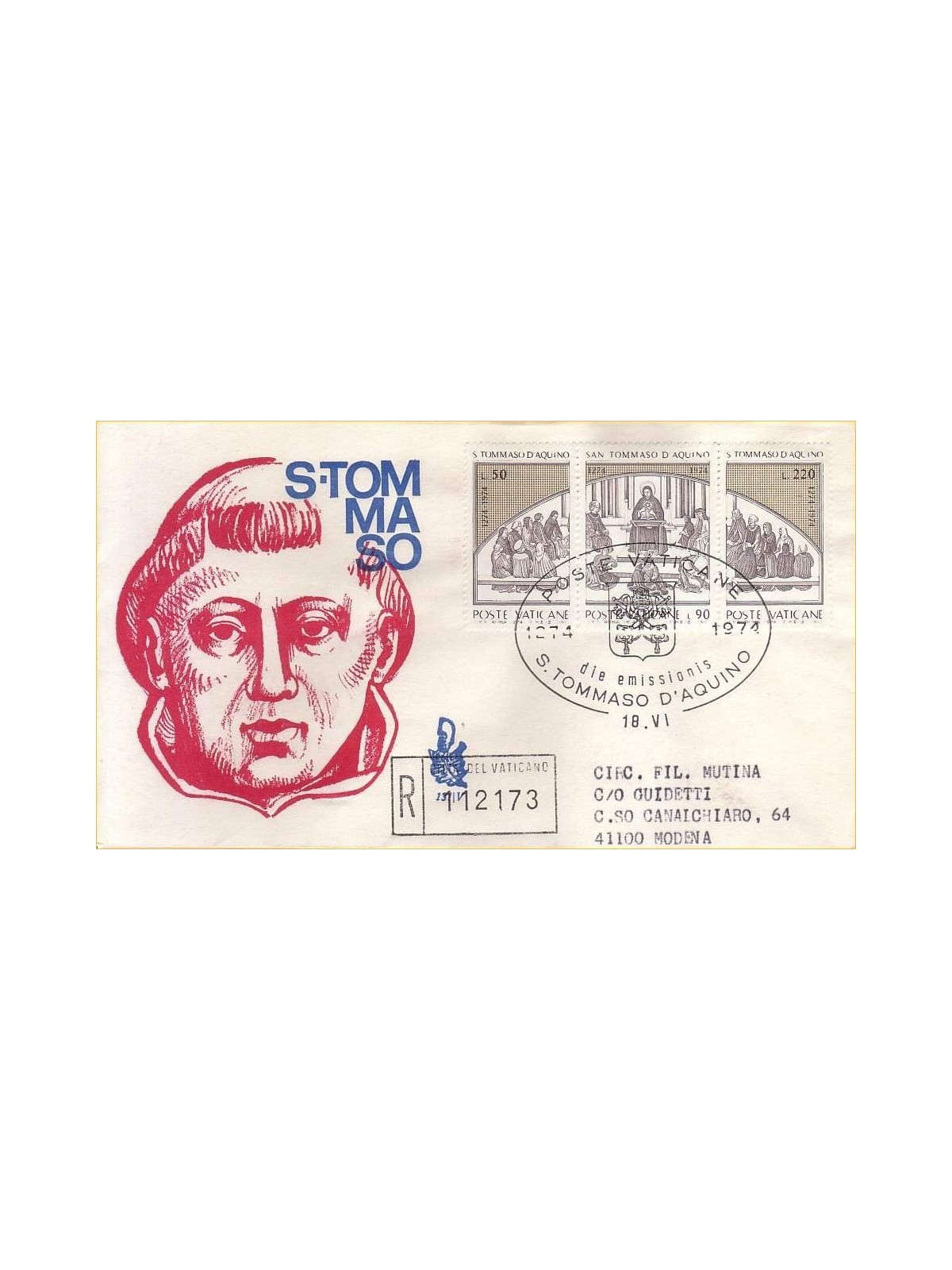 VATICAN 1974 FDC (Venice) St. Thomas rac