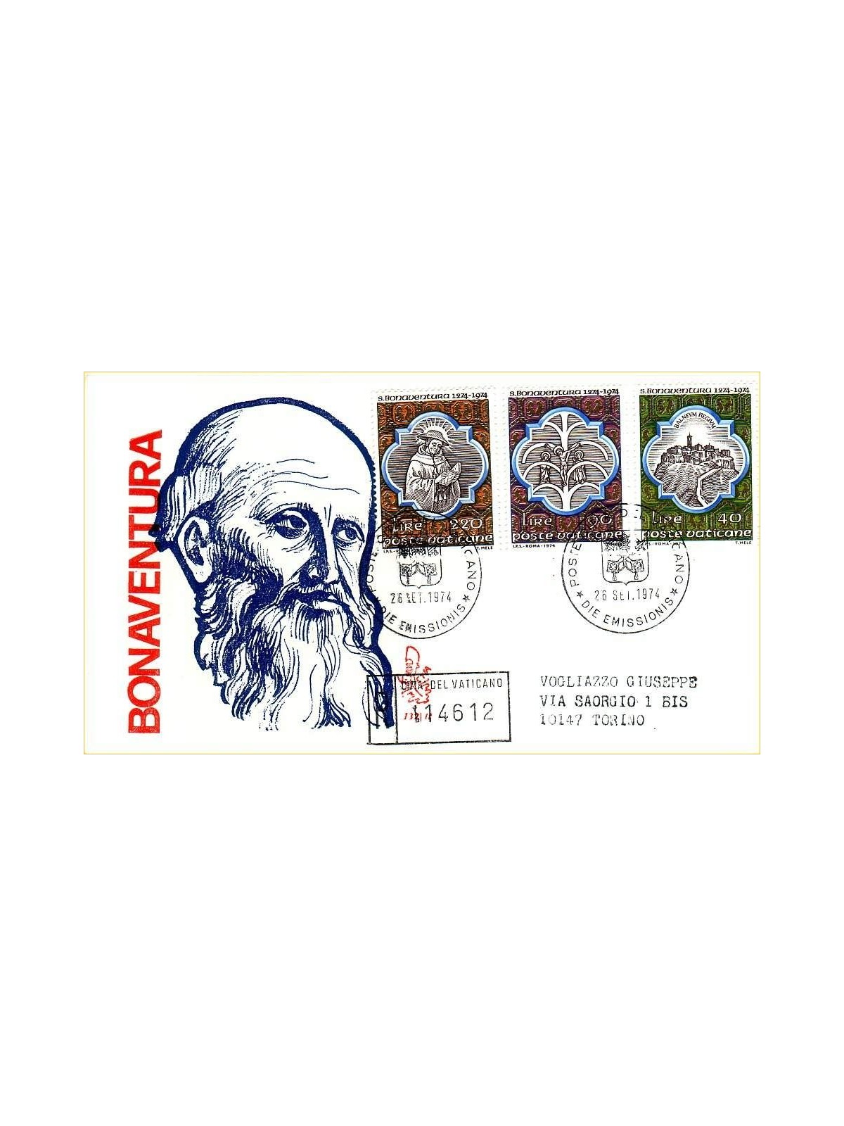 VATICAN 1974 FDC (Venetia) San Bonaventura rac