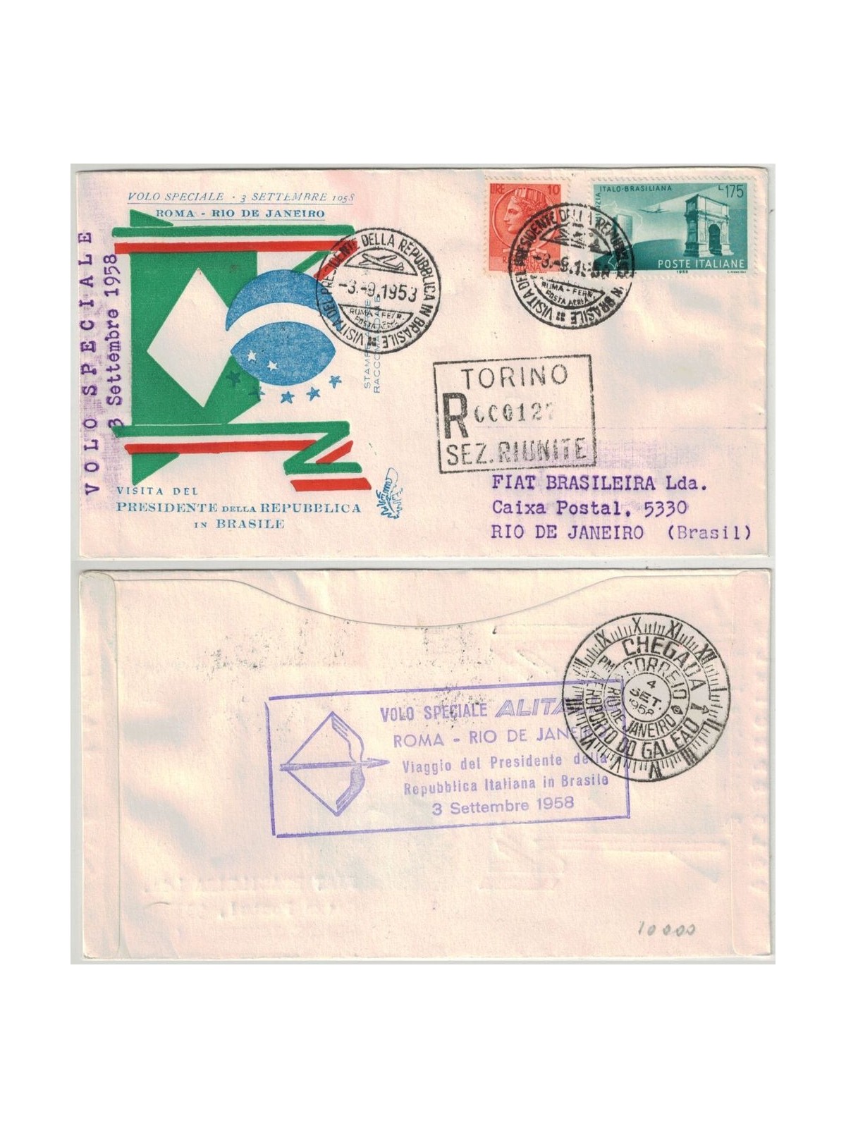 ITALY 1958 FDC (Venice) Special Flight collect