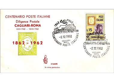 ITALY 1962 FDC (Venice) Postal stagecoach Cagliari-Rome