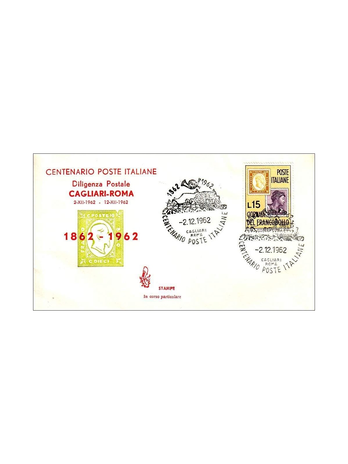 ITALY 1962 FDC (Venice) Postal stagecoach Cagliari-Rome