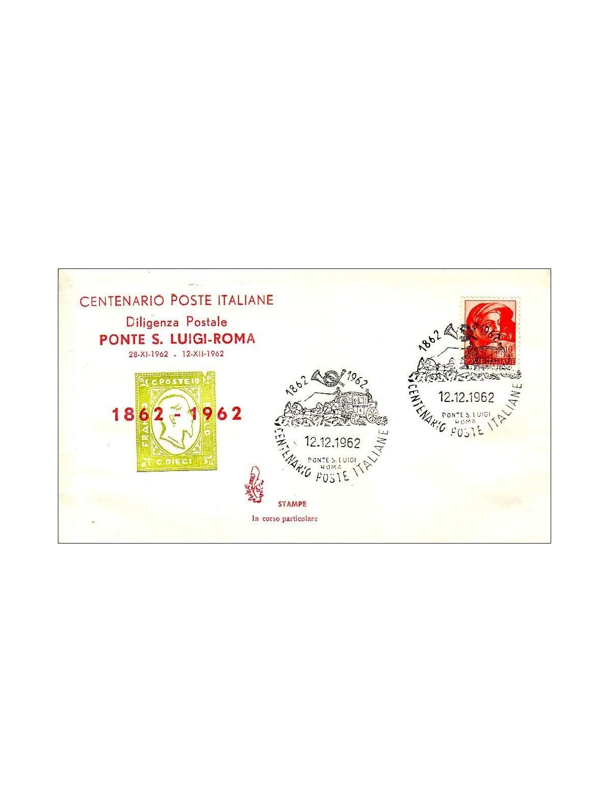 ITALIA 1962 FDC (Venetia) Diligenza postale Ponte S. Luigi-Roma