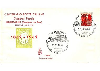 ITALIA 1962 FDC (Venetia) Diligenza postale Brennero-Milano