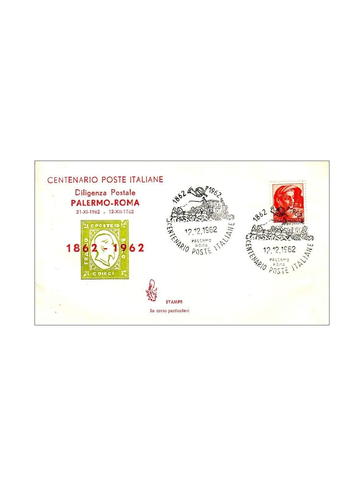 ITALY 1962 FDC (Venice) Postal stagecoach Palermo-Rome