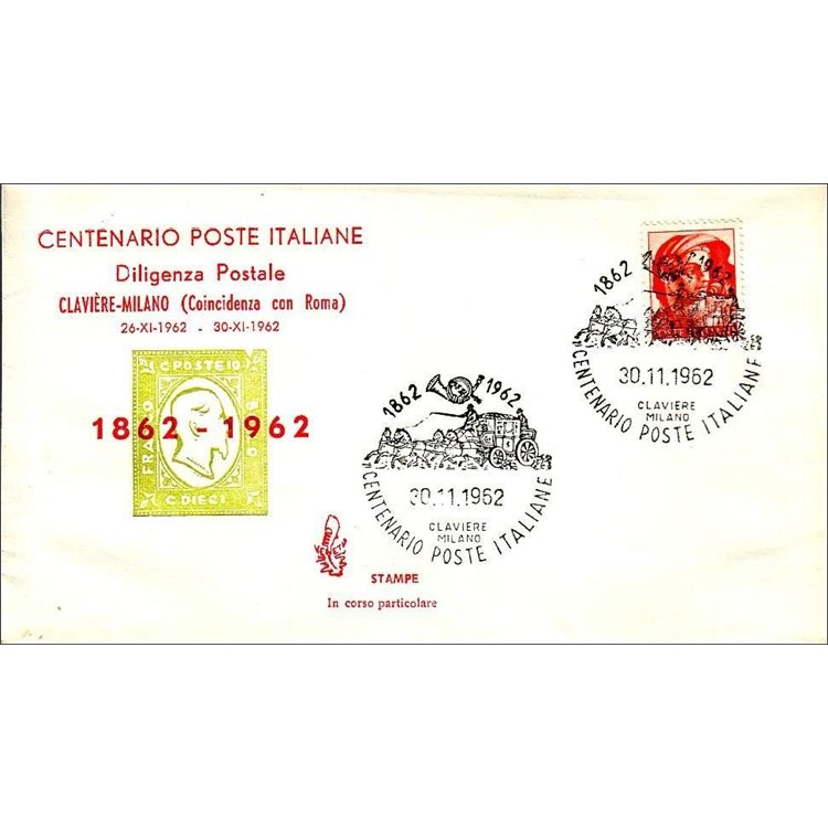 ITALY 1962 FDC (Venice) Clavère-Milan stagecoach