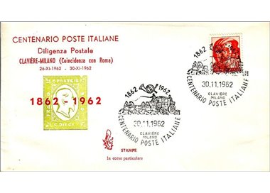 ITALY 1962 FDC (Venice) Clavère-Milan stagecoach